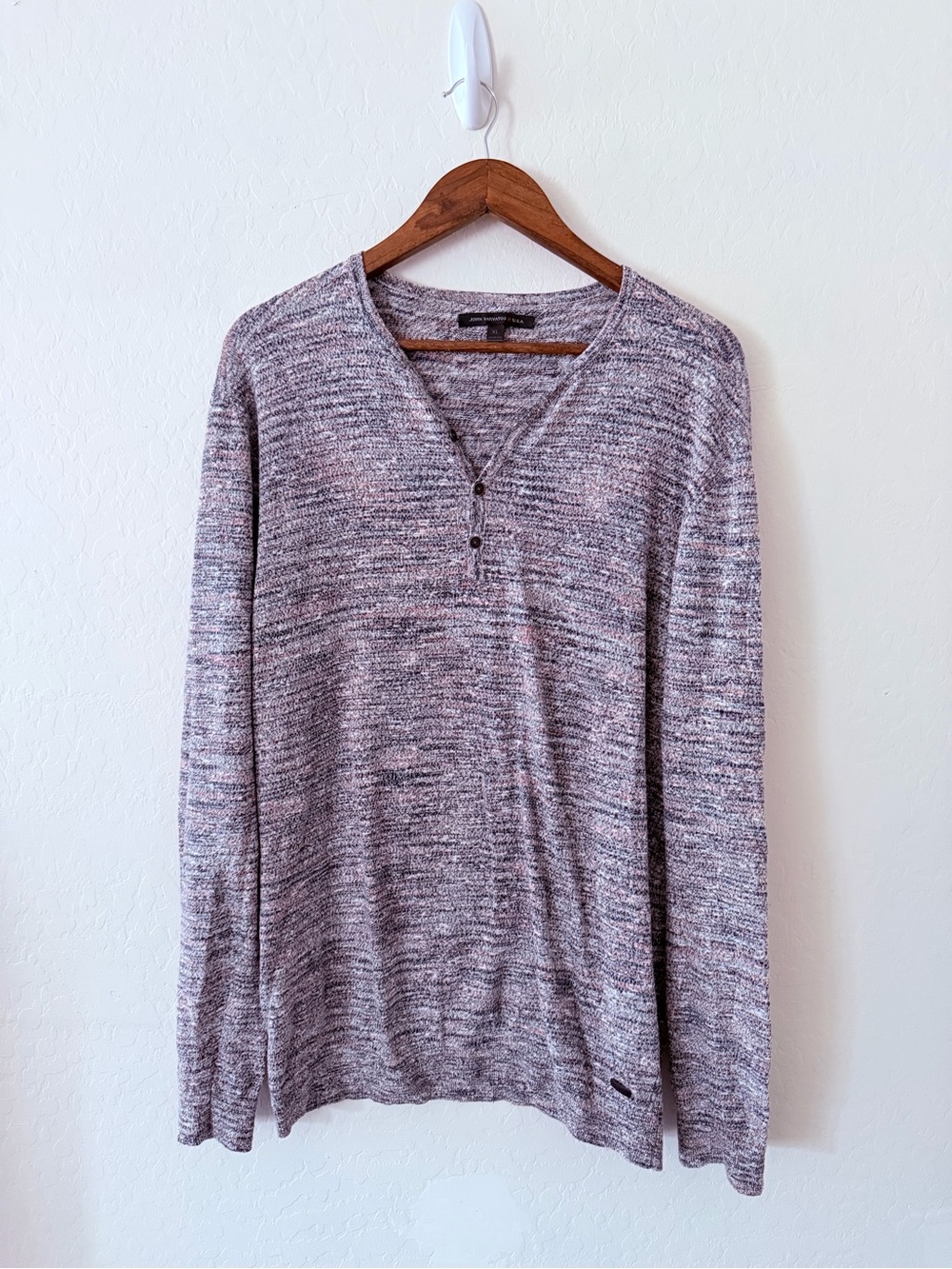 John Varvatos USA Men’s XL Marled Knit Henley Long Sleeve Shirt Gray Brown